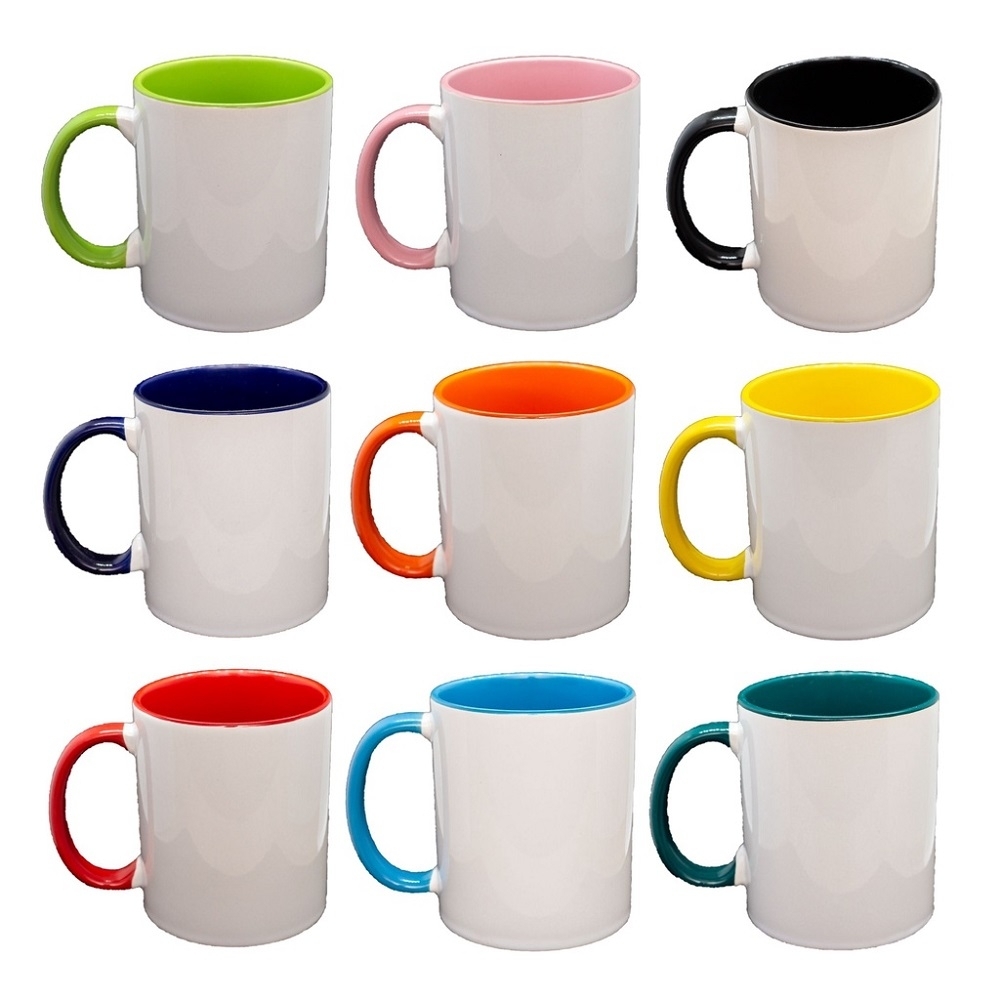 Caneca Branca de Cerâmica com Alça e Interior Coloridos